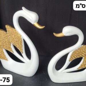 זוג ברבורים לבן עם שושנים זהב